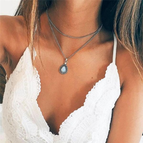 2pcs 2018 new women girl jewelry gifts vintage silver color drop stone pendant necklace
2pcs 2018 new women girl jewelry gifts vintage silver color drop stone pendant necklace