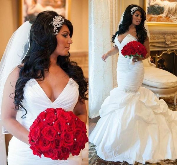 luxury mermaid wedding dresses beadings sweetheart neckline draped taffeta sweep train classic bridal gowns custom made, White
luxury mermaid wedding dresses beadings sweetheart neckline draped taffeta sweep train classic bridal gowns custom made, White