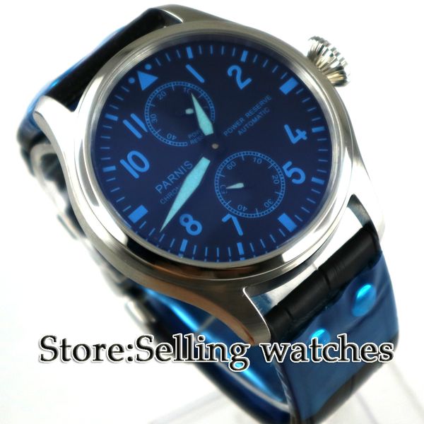47mm black dial blue marks power reserve luminous stainless steel case chronograph luxury automatic movement men's watch, Slivery;brown
47mm black dial blue marks power reserve luminous stainless steel case chronograph luxury automatic movement men's watch, Slivery;brown