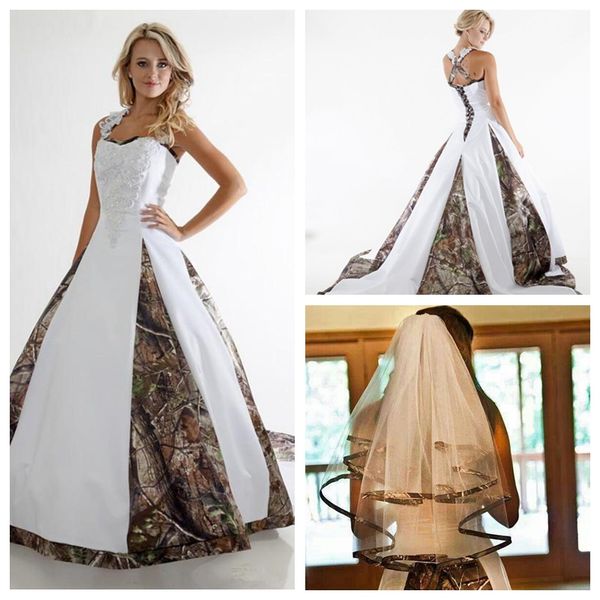 spaghetti lace appliques camo a-line wedding dresses satin beading bridal gowns real tree country european fashion, White
spaghetti lace appliques camo a-line wedding dresses satin beading bridal gowns real tree country european fashion, White