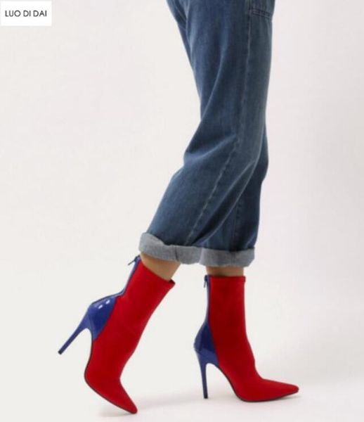 2018 fashion point toe ankle boots mixed color sock boots women runway booties dress shoes patent leather booties 10cm heel, Black
2018 fashion point toe ankle boots mixed color sock boots women runway booties dress shoes patent leather booties 10cm heel, Black