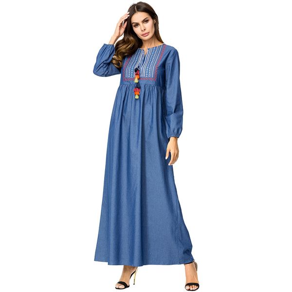 187298 korean version leisure embroidery long skirts 2018 autumn embroidery loose large size dress muslims robe ramadan dubai abaya fashion, Red
187298 korean version leisure embroidery long skirts 2018 autumn embroidery loose large size dress muslims robe ramadan dubai abaya fashion, Red