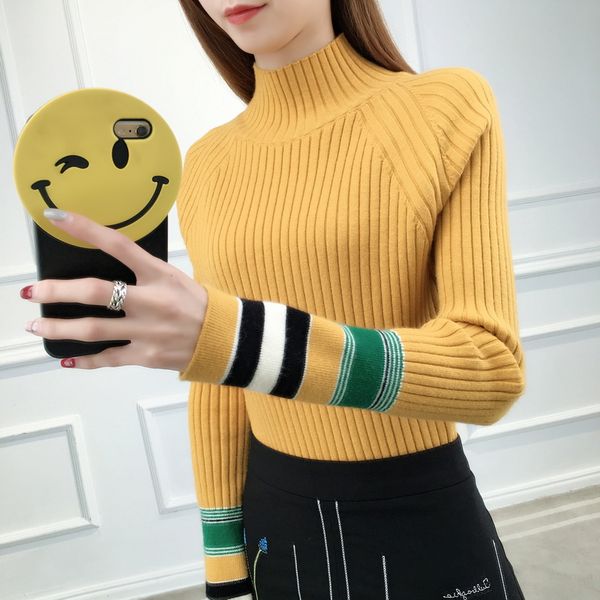 6333 - the new color stripe sleeve semi turtleneck shirt slim, White;black
6333 - the new color stripe sleeve semi turtleneck shirt slim, White;black