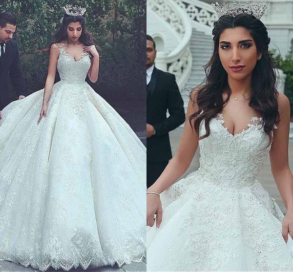 luxury ball gown lace wedding dresses v neck sheer straps floor length backless royal said mhamad bridal dresses lace up, White
luxury ball gown lace wedding dresses v neck sheer straps floor length backless royal said mhamad bridal dresses lace up, White