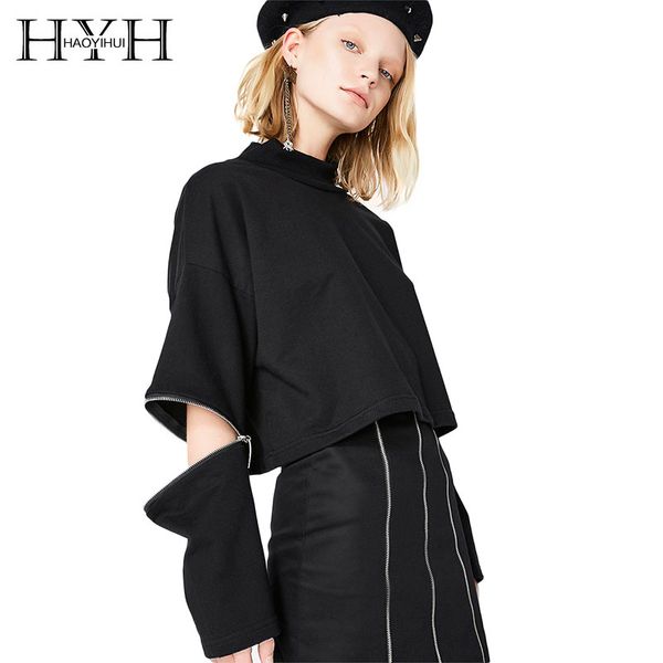 hyh haoyihui autumn 2018 for women high collar ring zipper solid black o-neck pullovers new arrive simple sweatshirt
hyh haoyihui autumn 2018 for women high collar ring zipper solid black o-neck pullovers new arrive simple sweatshirt