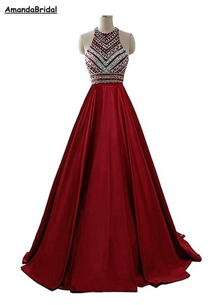 amandabridal bling beads prom dresses 2019 long crew burgundy satin formal evening party gowns special occasion dresses, Red
amandabridal bling beads prom dresses 2019 long crew burgundy satin formal evening party gowns special occasion dresses, Red
