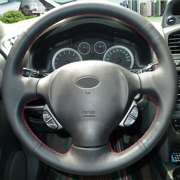 black leather hand -stitched car steering wheel cover for old hyundai santa fe
black leather hand -stitched car steering wheel cover for old hyundai santa fe