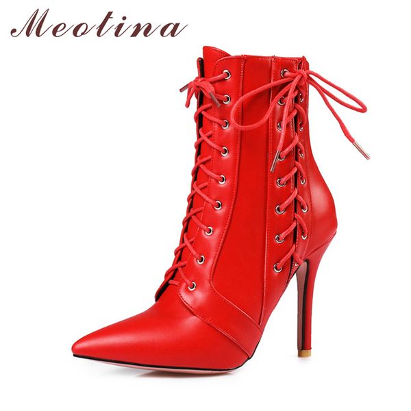 meotina women winter red boots high heel boots lace up mid-calf 2018 pointed toe autumn shoes white black big size 11 46
meotina women winter red boots high heel boots lace up mid-calf 2018 pointed toe autumn shoes white black big size 11 46