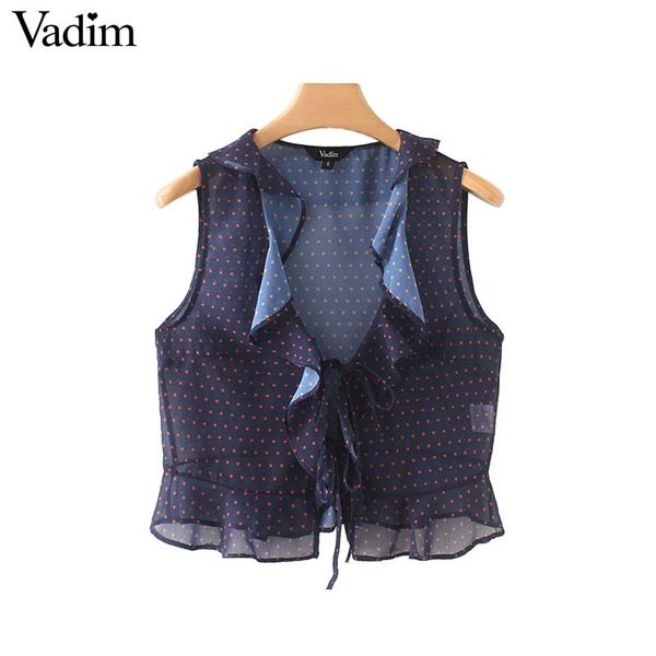 vadim women sweet ruffles dot chiffon blouse bow tie v neck sleeveless see through shirts ladies summer cute blusas wa110, White
vadim women sweet ruffles dot chiffon blouse bow tie v neck sleeveless see through shirts ladies summer cute blusas wa110, White