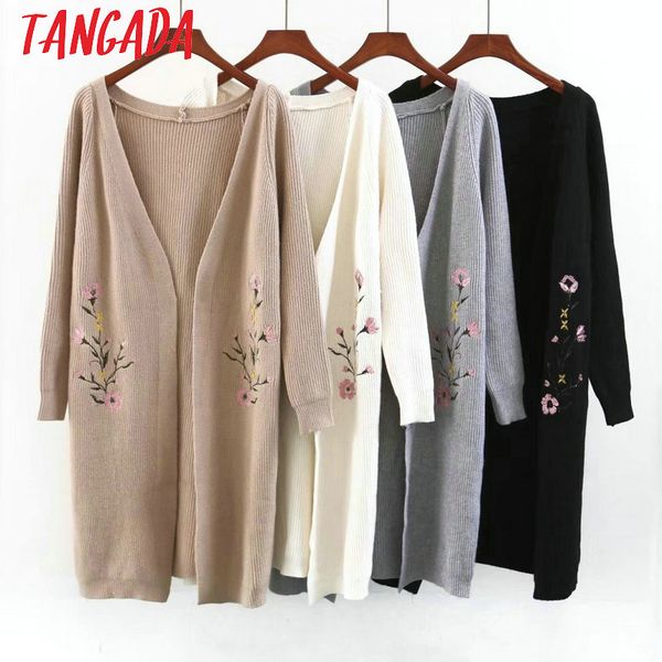 tangada women floral embroidery long cardigan sweater long sleeve lady female korea style warm knit cardigan coat qb29, White;black
tangada women floral embroidery long cardigan sweater long sleeve lady female korea style warm knit cardigan coat qb29, White;black