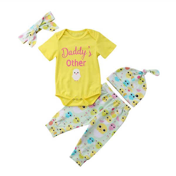 cute cartoon animals newborn baby boys girls jumpsuits romper pants hat headband 4pcs outfits easter clothes sets outfits, White 
cute cartoon animals newborn baby boys girls jumpsuits romper pants hat headband 4pcs outfits easter clothes sets outfits, White