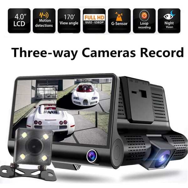 

4 inch camera dvr 3 lens 1080p hd 170 wide angle car dvr cam dash g-sensor with rearview cam car recorder registrar car styling
