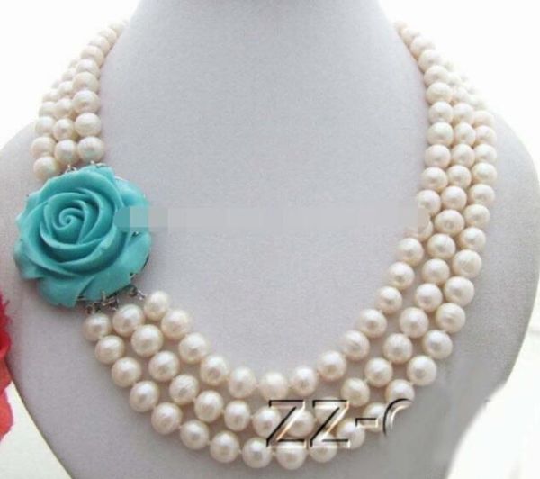 ll<<< 1175 8-9mm white pearl necklace- flower clasp, Silver 
ll<<< 1175 8-9mm white pearl necklace- flower clasp, Silver
