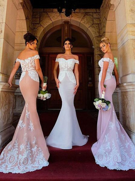 off shoulder mermaid bridesmaid dresses colorful white appliques new castle long wedding party gowns custom made sash floor length lace, White;pink
off shoulder mermaid bridesmaid dresses colorful white appliques new castle long wedding party gowns custom made sash floor length lace, White;pink