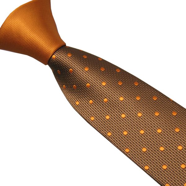 lammulin men's ties gold knot contrast brown with gold polka dot jacquard necktie microfiber skinny tie 6cm, Black;blue