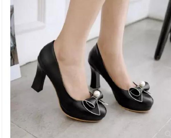 send korean 2018 new style coarse heel fashion bowknot women's singles shoes round head high heels shoes, Black
send korean 2018 new style coarse heel fashion bowknot women's singles shoes round head high heels shoes, Black