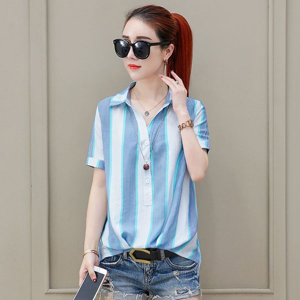 women spring summer style chiffon blouses shirts lady casual short sleeve striped turn-down collar blusas dd1800, White
women spring summer style chiffon blouses shirts lady casual short sleeve striped turn-down collar blusas dd1800, White