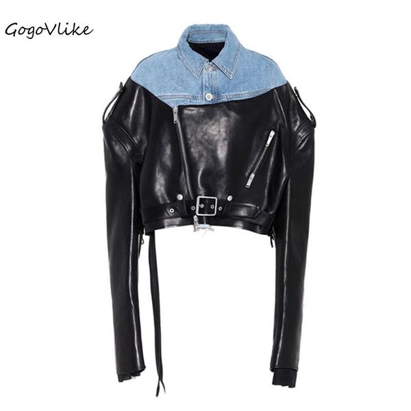 special pu leather jacket motorcycle vintage 2018 women short black denim patchwork bomber jacket with belt lt023s30, Black;brown
special pu leather jacket motorcycle vintage 2018 women short black denim patchwork bomber jacket with belt lt023s30, Black;brown