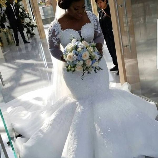 gorgeous african mermaid wedding dress glamorous sequins beads lace appliques long wedding gowsn sweetheart wedding dresses plus size, White
gorgeous african mermaid wedding dress glamorous sequins beads lace appliques long wedding gowsn sweetheart wedding dresses plus size, White