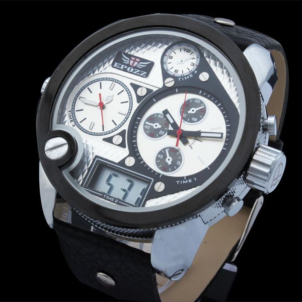 epozz big face large dial analog digital three time display watch men male clock leather relogio masculino, Slivery;brown
epozz big face large dial analog digital three time display watch men male clock leather relogio masculino, Slivery;brown