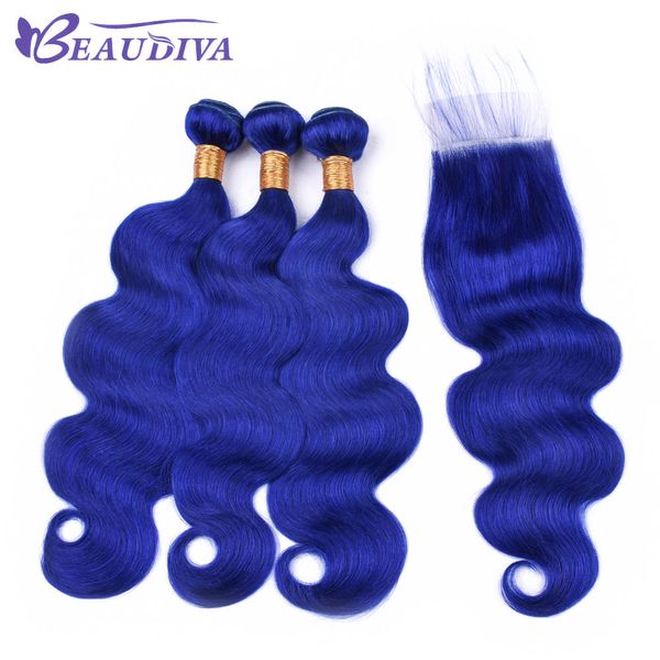 

beau diva blue hair body wave bundles with lace closure brazilian hair with closure remy human hair bundles, Black;brown