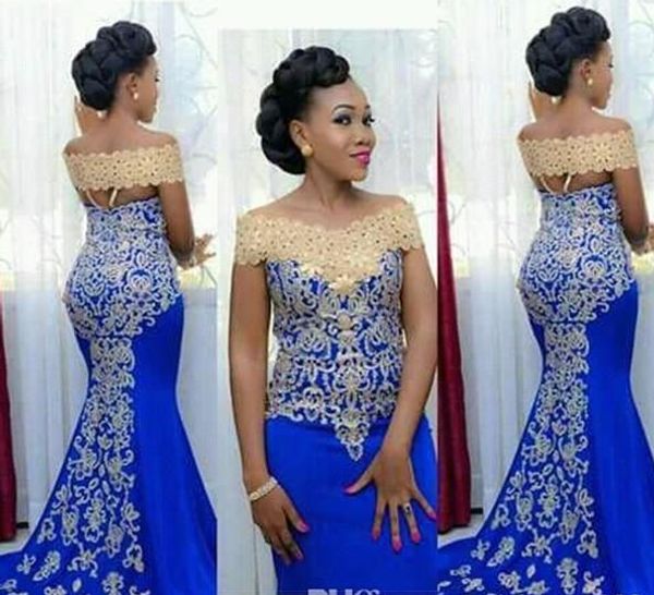 elegant long evening dress 2018 mermaid off shoulder with gold embroidery floor length african women blue formal prom evening gowns, Black;red 
elegant long evening dress 2018 mermaid off shoulder with gold embroidery floor length african women blue formal prom evening gowns, Black;red