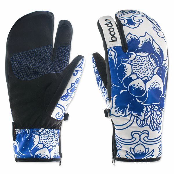 

boodun winter women's ski gloves skiing snowboard gloves porcelain pattern waterproof snow skating warm ski accessories