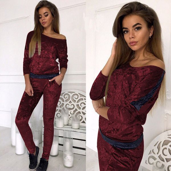 Casual Velvet Suit Women Casual Tracksuit Sexy Off Shoulder Two Piece Set Spring Long Sleeve Women 2 Piece Set Top And Pants
Casual Velvet Suit Women Casual Tracksuit Sexy Off Shoulder Two Piece Set Spring Long Sleeve Women 2 Piece Set Top And Pants