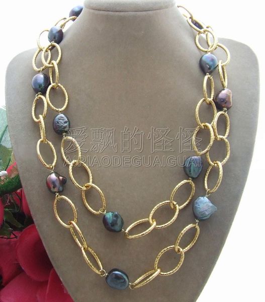 n102601 39" 14mm black baroque pearl necklace, Silver
n102601 39" 14mm black baroque pearl necklace, Silver