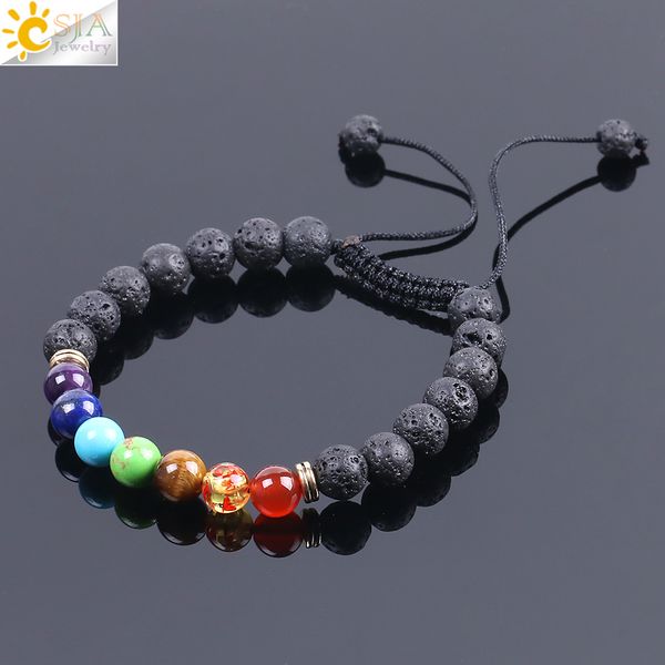 csja chakra lava stone bracelet with colored stones black natural gemstone round beads adjustable braided rope men charm yoga bracelets f094
csja chakra lava stone bracelet with colored stones black natural gemstone round beads adjustable braided rope men charm yoga bracelets f094
