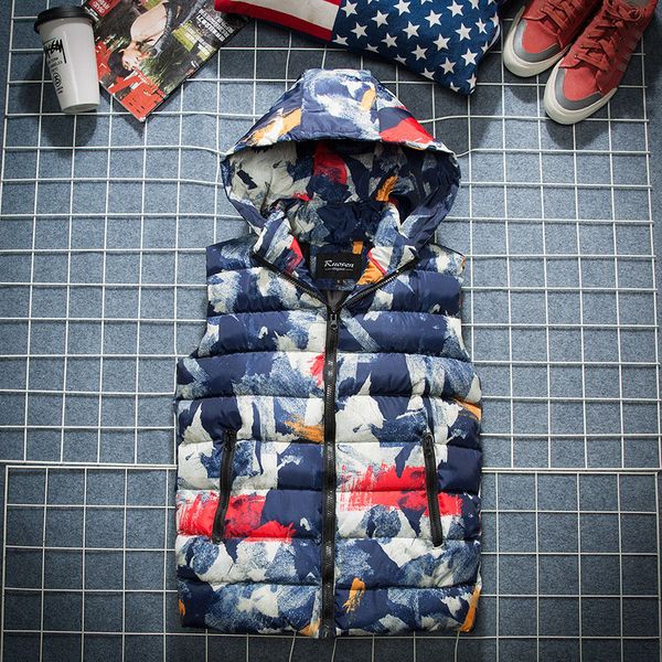 2018 new sleeveless mens vest waistcoat casual down cotton-padded coat hooded slim quilted camouflage couple wear down waistcoat, Black;white
2018 new sleeveless mens vest waistcoat casual down cotton-padded coat hooded slim quilted camouflage couple wear down waistcoat, Black;white