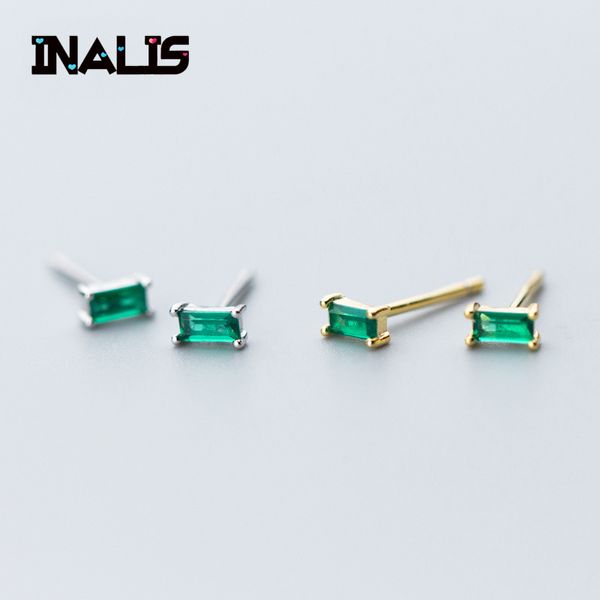 

inalis new stud earings s925 sterlings silver fine jewelry trendy cz stone crystal crown brincos piercing gifts for women girl, Golden;silver