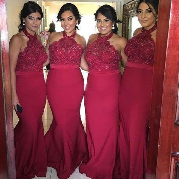 burgundy halter neck long bridesmaid dresses mermaid lace floor length wedding party dresses custom made women evening wear, White;pink
burgundy halter neck long bridesmaid dresses mermaid lace floor length wedding party dresses custom made women evening wear, White;pink