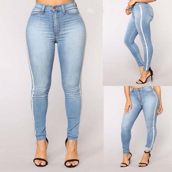 high street wear line jeans women high waist skinny pencil denim pants women striped solid elastic stretch jeans femme, Blue
high street wear line jeans women high waist skinny pencil denim pants women striped solid elastic stretch jeans femme, Blue