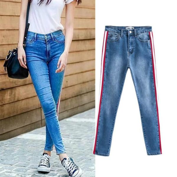fashion skinny ankle-length high waist jeans woman side striped patchwork skinny jeans all matched casual pants brief slim boots jeans, Blue
fashion skinny ankle-length high waist jeans woman side striped patchwork skinny jeans all matched casual pants brief slim boots jeans, Blue