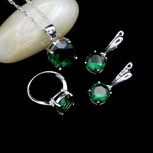 round 925 sterling silver bride jewelry sets for women natural green cubic zirconia drop earrings/pendant/necklace/ring, Slivery;golden
round 925 sterling silver bride jewelry sets for women natural green cubic zirconia drop earrings/pendant/necklace/ring, Slivery;golden
