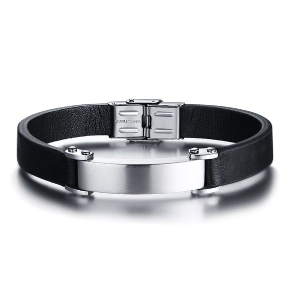 11mm black genuine leather bracelet for men customize id bangle stainless steel casual simple male jewelry adjustable, Golden;silver
11mm black genuine leather bracelet for men customize id bangle stainless steel casual simple male jewelry adjustable, Golden;silver