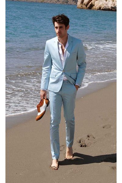2018 sky blue simple men suits beach suits summer jacket wedding suit for groomsmen men casual tuxedos jacket and pants, White;black
2018 sky blue simple men suits beach suits summer jacket wedding suit for groomsmen men casual tuxedos jacket and pants, White;black