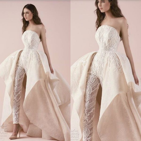designer wedding dress strapless appliqued lace fashion bridal gowns custom made long women jumpsuits, White
designer wedding dress strapless appliqued lace fashion bridal gowns custom made long women jumpsuits, White