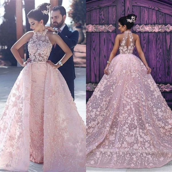 arabic evening dresses appliques blush pink high neck long prom celebrity party gowns with detachable train ba6403
arabic evening dresses appliques blush pink high neck long prom celebrity party gowns with detachable train ba6403