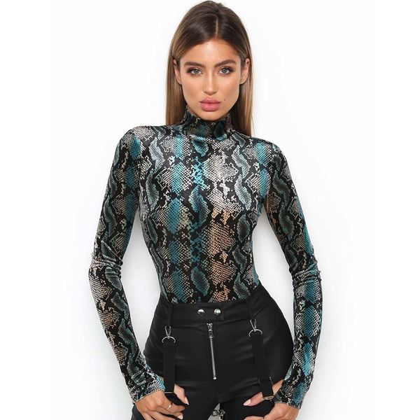 Women's T-Shirt Sexy Snakeskin Print Long sleeve Jumpsuits Turtleneck Slim Fit Render clothing fashion brand fashion brand 
Women's T-Shirt Sexy Snakeskin Print Long sleeve Jumpsuits Turtleneck Slim Fit Render clothing fashion brand fashion brand