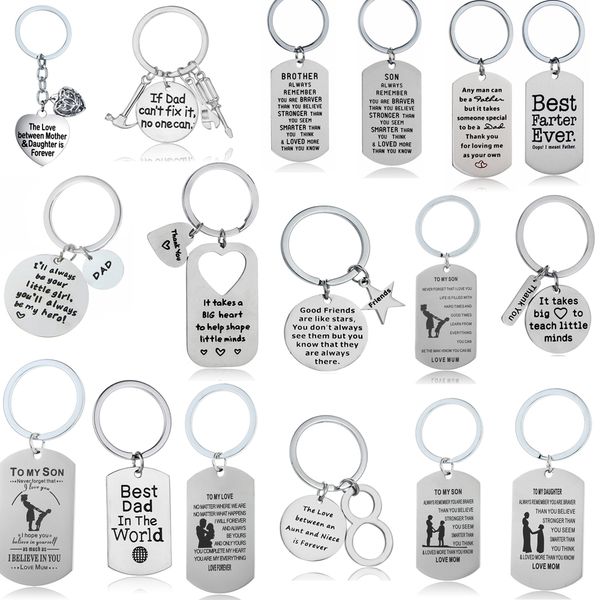 

stainless steel keychain inspirational gift for dad mom daughter son teacher dog tag key chains family friends keyring, Silver