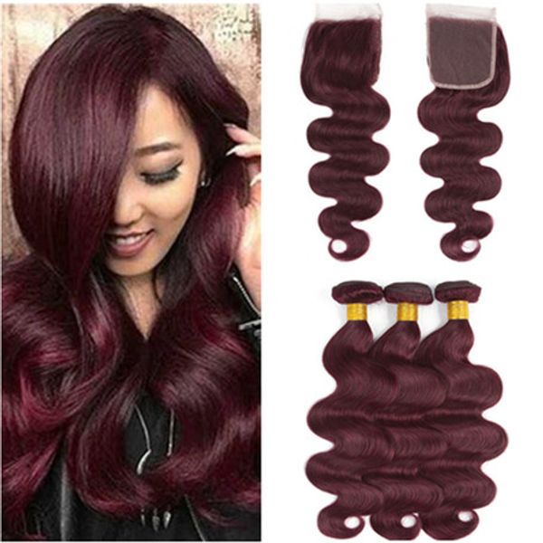 #99j wine red brazilian virgin human hair wefts with closure body wave burgundy hair weave bundles 3pcs with 4x4 lace front closure, Black;brown
#99j wine red brazilian virgin human hair wefts with closure body wave burgundy hair weave bundles 3pcs with 4x4 lace front closure, Black;brown
