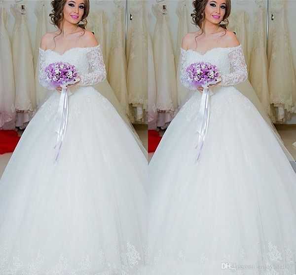 2018 new vintage lace wedding dresses off shoulder long sleeves sweep train wedding dress bridal gowns vestido de novia, White
2018 new vintage lace wedding dresses off shoulder long sleeves sweep train wedding dress bridal gowns vestido de novia, White