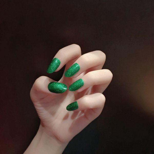 12 tips pure nail stickers green glitter full cover nails art sticker decorations manicure nail vinyls adhesive wraps, Black
12 tips pure nail stickers green glitter full cover nails art sticker decorations manicure nail vinyls adhesive wraps, Black