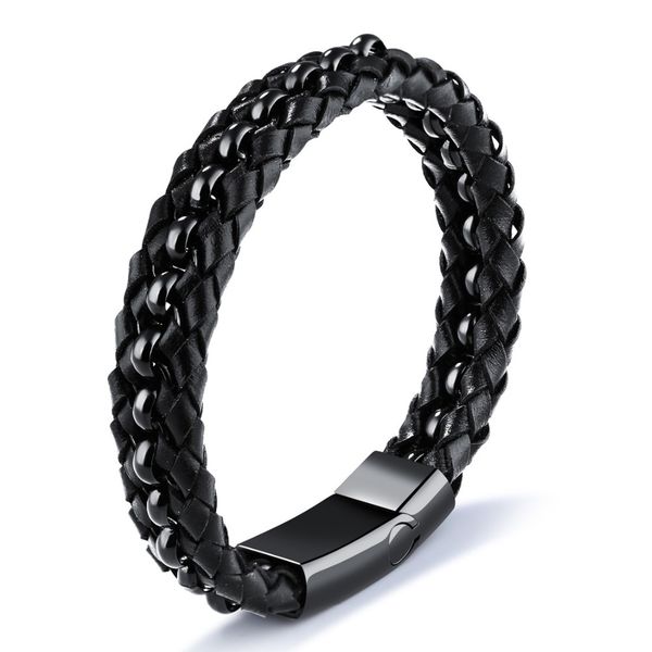 granny chic genuine leather bracelet men stainless steel leather braid bracelet with magnetic buckle clasp, Black
granny chic genuine leather bracelet men stainless steel leather braid bracelet with magnetic buckle clasp, Black