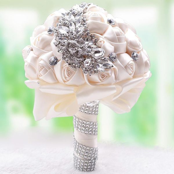 

2018 new blush crystal brooch wedding bouquet wedding accessories bridesmaid artifical satin flowers wedding flowers bridal bouquets