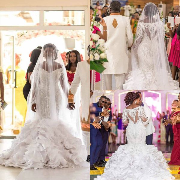 gorgeous plus size wedding dresses lace appliques beaded crystal off shoulder mermaid wedding dress custom made long sleeve bridal gowns, White
gorgeous plus size wedding dresses lace appliques beaded crystal off shoulder mermaid wedding dress custom made long sleeve bridal gowns, White