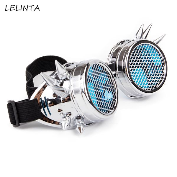 

lelinta men women blue clear glass lens with mesh silver rivet goggles steampunk glasses cosplay vintage welding gothic eyewear, White;black