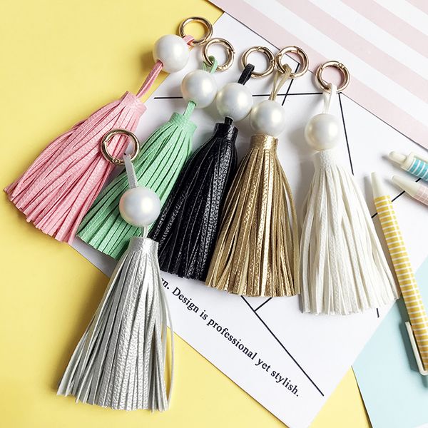 new fashion gold metal keyring pu leather tassel keychain bead for women bag purse handbag gift wholesale price, Silver
new fashion gold metal keyring pu leather tassel keychain bead for women bag purse handbag gift wholesale price, Silver